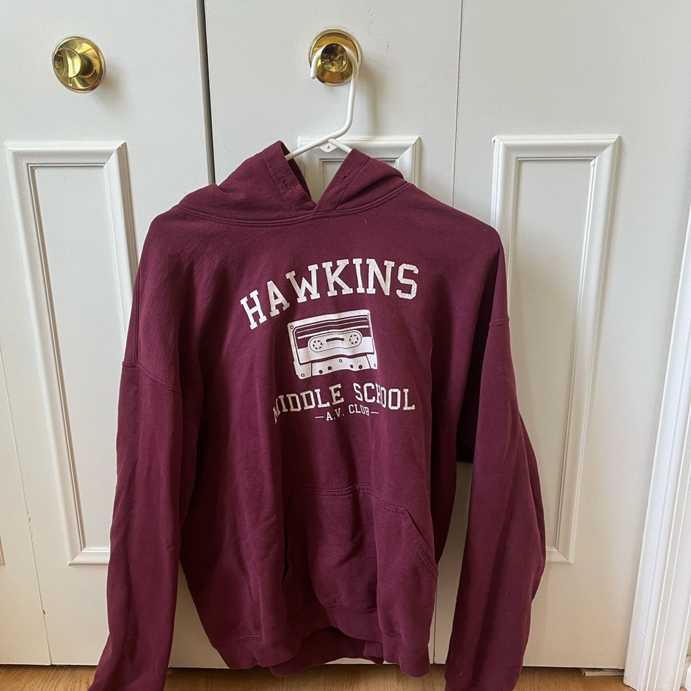 Two large and medium sweatshirts (Baltimore Ravens and Stranger Things $10 each)